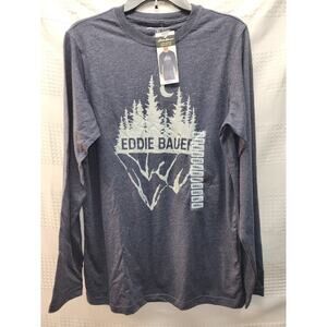 Eddie Bauer Men's Size Small Crewneck Graphic Tee Long Sleeve T-Shirt Gray 1291